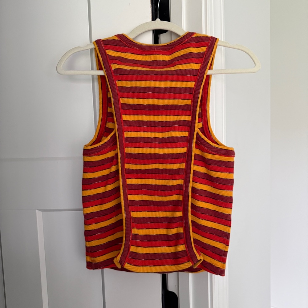 Anthropologie Striped Ribbed Racer Tank Sleeveless Top Red Yellow - Picture 6 of 6